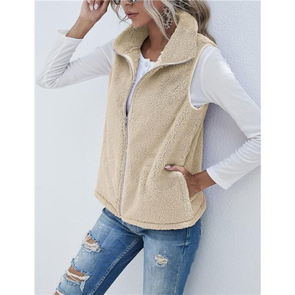 Womens Fuzzy Sherpa Fleece Lightweight Vest - Picture 2 of 7
